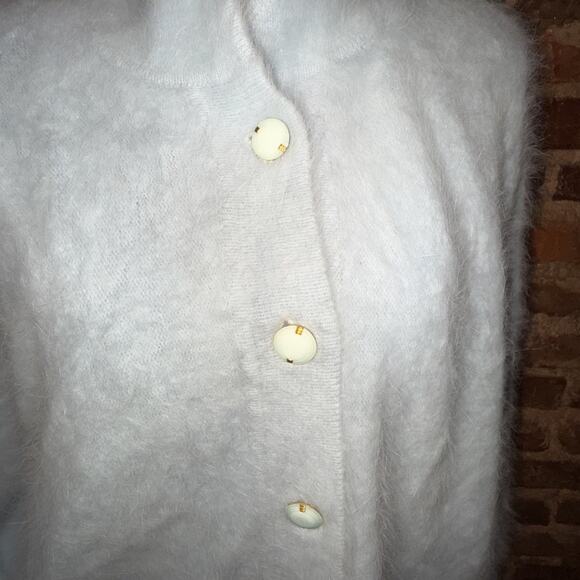 RARE Connie A Lee Blue Fluffy Fuzzy Vintage Angora Cardigan Sweater XL Pockets - Picture 2 of 10